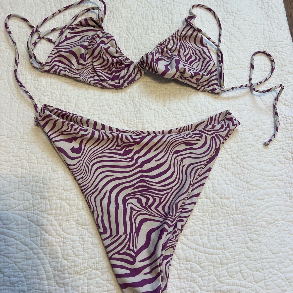 Skatie Purple and White Zebra Bikini